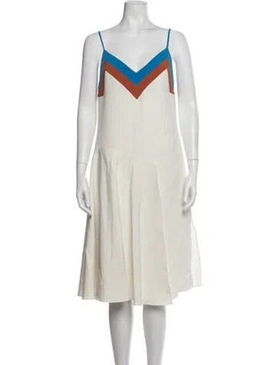 Pre-owned Milly Colorblock Pattern Midi Length Dress In White