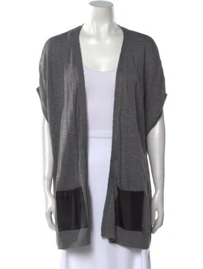 Pre-owned Milly Colorblock Pattern Open Front Sweater In Gray