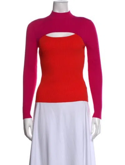 Pre-owned Milly Colorblock Pattern Turtleneck Sweater In Pink/red