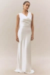 Milly Hammered Satin Cowl Neck Gown Maxi Dress In White