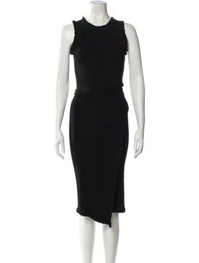 Pre-owned Milly Crew Neck Midi Length Dress In Black