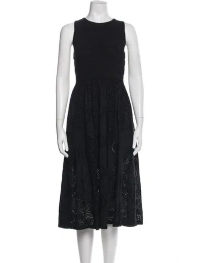 Pre-owned Milly Crew Neck Midi Length Dress In Black
