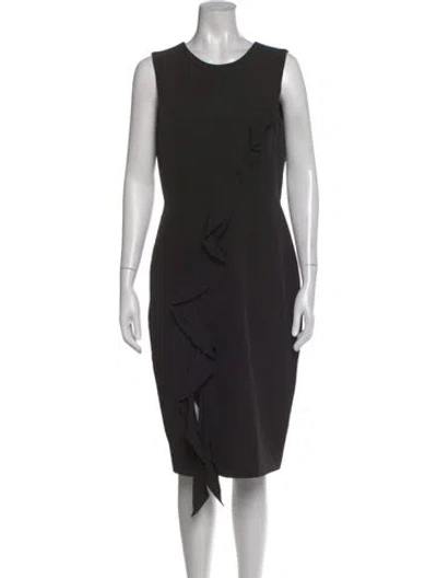 Pre-owned Milly Crew Neck Midi Length Dress In Black
