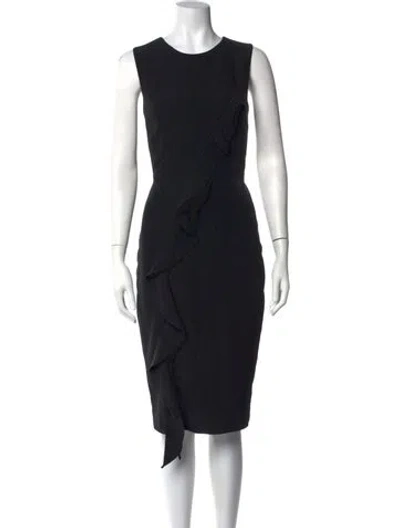 Pre-owned Milly Crew Neck Midi Length Dress In Black