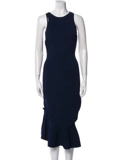 Pre-owned Milly Crew Neck Midi Length Dress In Blue