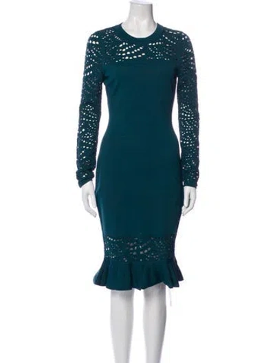 Pre-owned Milly Crew Neck Midi Length Dress In Green