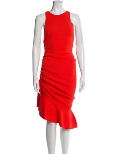 Pre-owned Milly Crew Neck Midi Length Dress In Orange