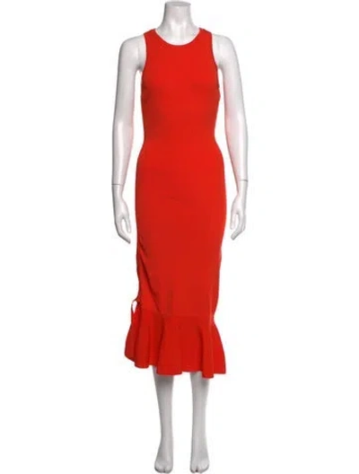 Pre-owned Milly Crew Neck Midi Length Dress In Orange