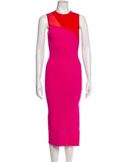 Pre-owned Milly Crew Neck Midi Length Dress In Pink