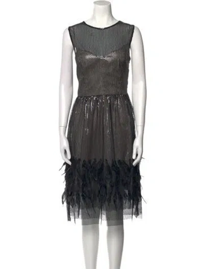 Pre-owned Milly Crew Neck Midi Length Dress W/ Tags In Black