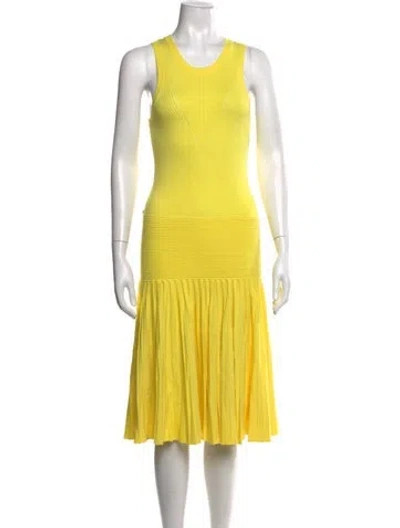 Pre-owned Milly Crew Neck Midi Length Dress W/ Tags In Yellow