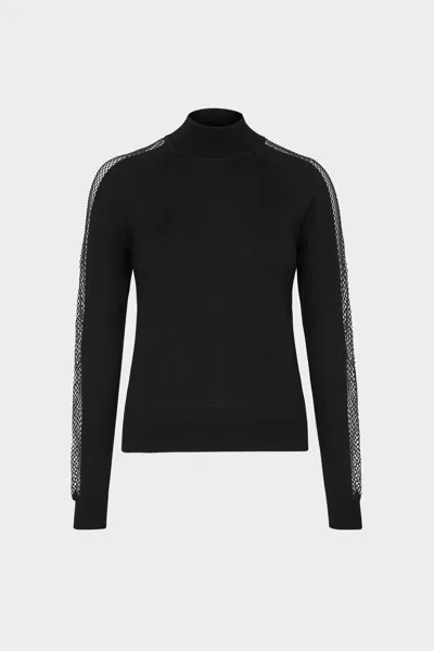 Milly Crystal Racer Turtleneck Long Sleeve Top In Black
