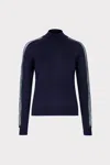 Milly Crystal Racer Turtleneck Long Sleeve Top In Navy