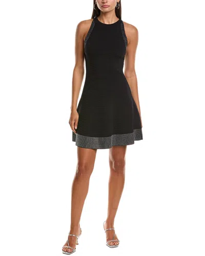 Milly Crystal-trim Halter Flare Knit Mini Dress In Black