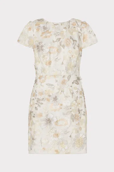 Milly Daisy Floral Embroidery Mini Dress In Neutral