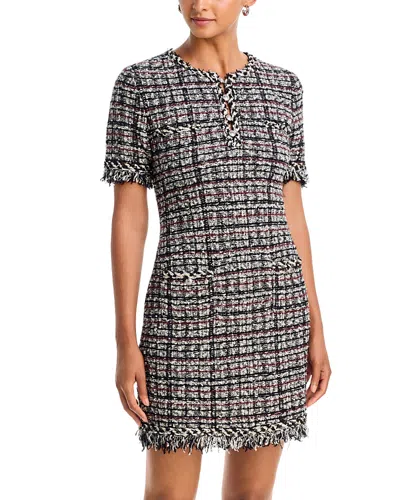 Milly Dakota Tweed Fringe Mini Dress In Gray