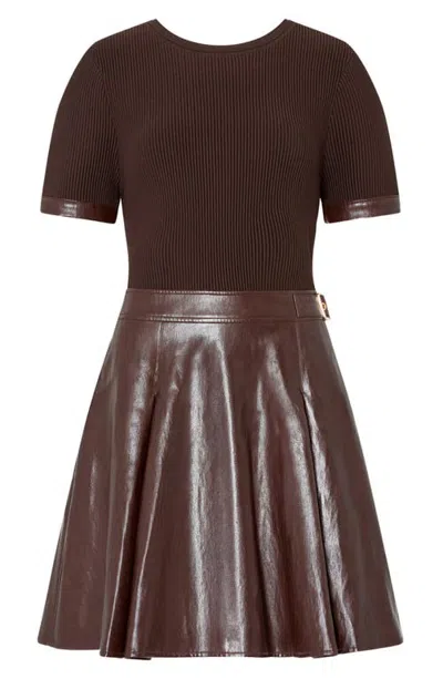 Milly Devyn Mixed Media Minidress In Dark Brown