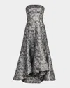 Milly Diana Strapless High-low Metallic Jacquard Gown In Black