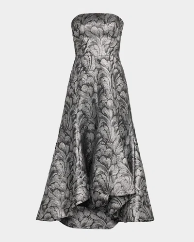 MILLY DIANA STRAPLESS HIGH-LOW METALLIC JACQUARD GOWN