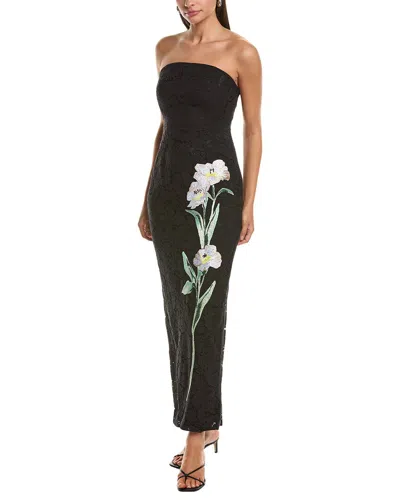Milly Dolores Strapless Floral-embroidered Lace Gown In Black