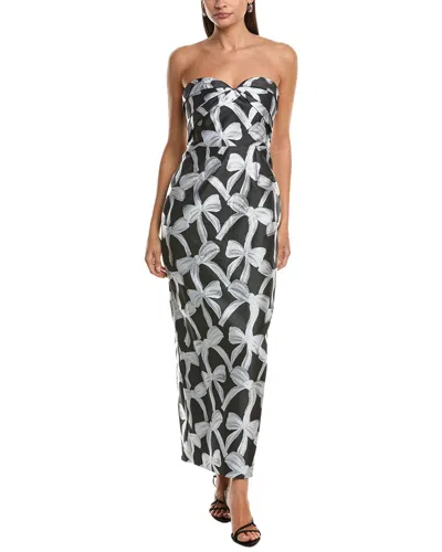 Milly Donna Strapless Bow Jacquard Column Maxi Dress In Multi