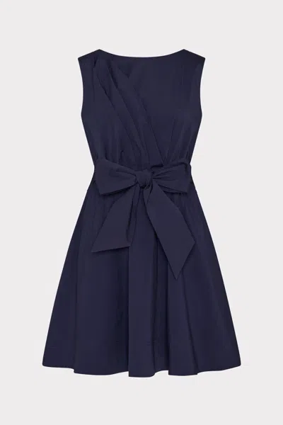 Milly Draped Poplin Sleeveless Mini Dress In Navy