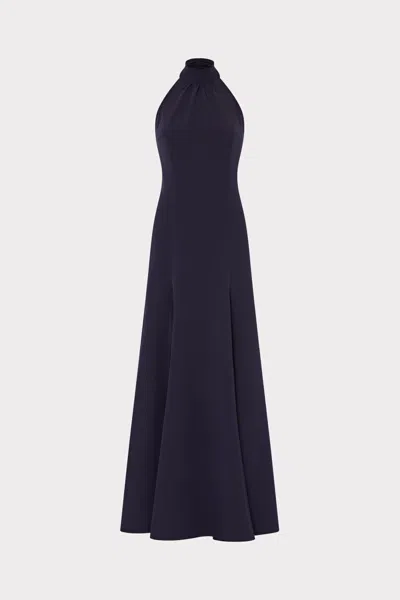 Milly Elena High Neck Cady Maxi Dress In Blue