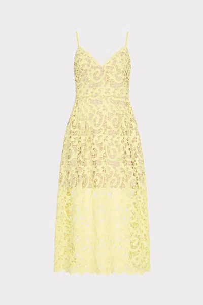 Milly Elle Lace Midi Dress In Yellow