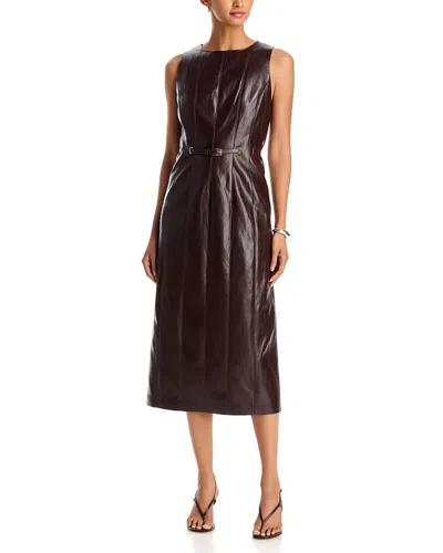 Milly Elsie Faux Leather Sleeveless Midi Dress In Brown