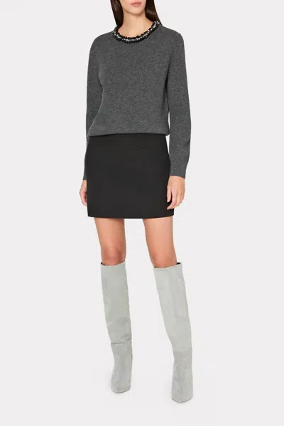 Milly Embellished Crewneck Sweater In Charcoal In Gray