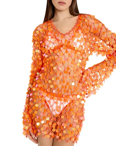 Milly Embellished Crochet Dress Swim Cover-up In Coral