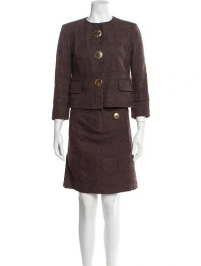 Pre-owned Milly Embroidered Accent Skirt Suit In Brown
