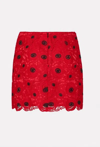 Milly Embroidered Lace Modern Mini Skirt In Red/black