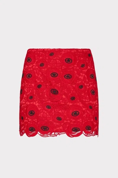 Milly Embroidered Floral Lace Mini Skirt In Brown