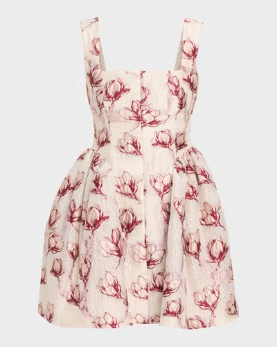 Milly Erin Ruched Floral Jacquard Mini Dress In Multi