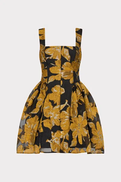 Milly Erin Sleeveless Brocade Mini Dress In Gold