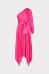 Milly Essi Satin Pleated One Shoulder Maxi Dress In Pink
