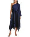 Milly Essi Satin Pleated One Shoulder Maxi Dress