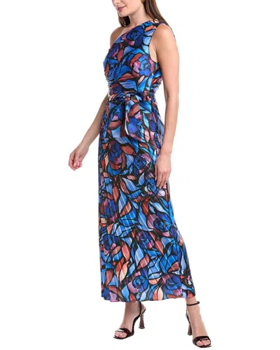 Milly Estelle Satin Plated Midi Dress In Blue