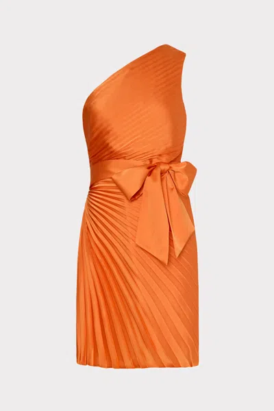 Milly Estie Satin Pleated Mini Dress In Orange