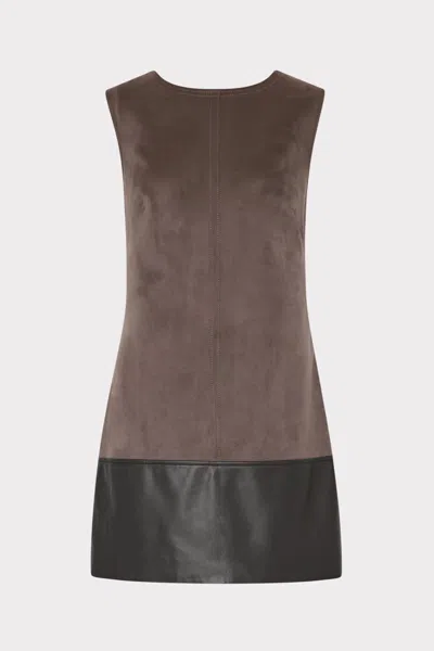 Milly Eve Suede Leather Combo Shift Mini Dress In Multi