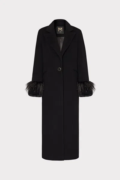 Milly Faux Fur And Feather Trim Coat In Black