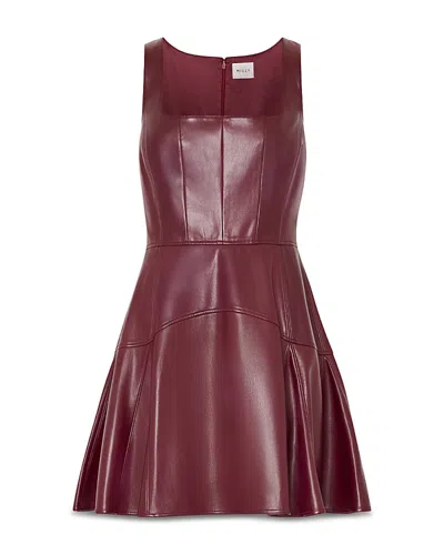 Milly Square-neck Vegan Leather Mini Dress In Burgundy