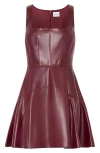Milly Square-neck Vegan Leather Mini Dress In Burgundy