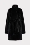 Milly Faux Mink Wrap Coat In Black