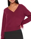 Milly Feather Cuff Sweater In Burgundy