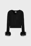 Milly Feather Cuff V-neck Long Sleeve Sweater In Black