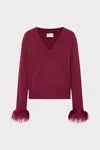 Milly Feather Cuff V-neck Long Sleeve Sweater In Burgundy