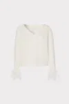 Milly Feather Cuff V-neck Long Sleeve Sweater In Ecru
