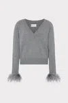 Milly Feather Cuff V-neck Long Sleeve Sweater In Gray